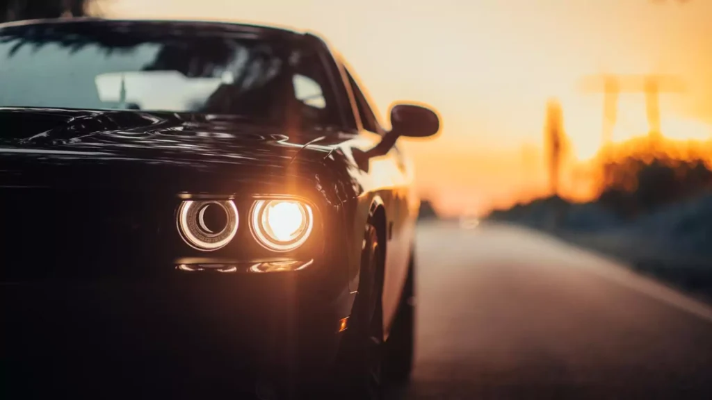 car photoshoot with headlight on