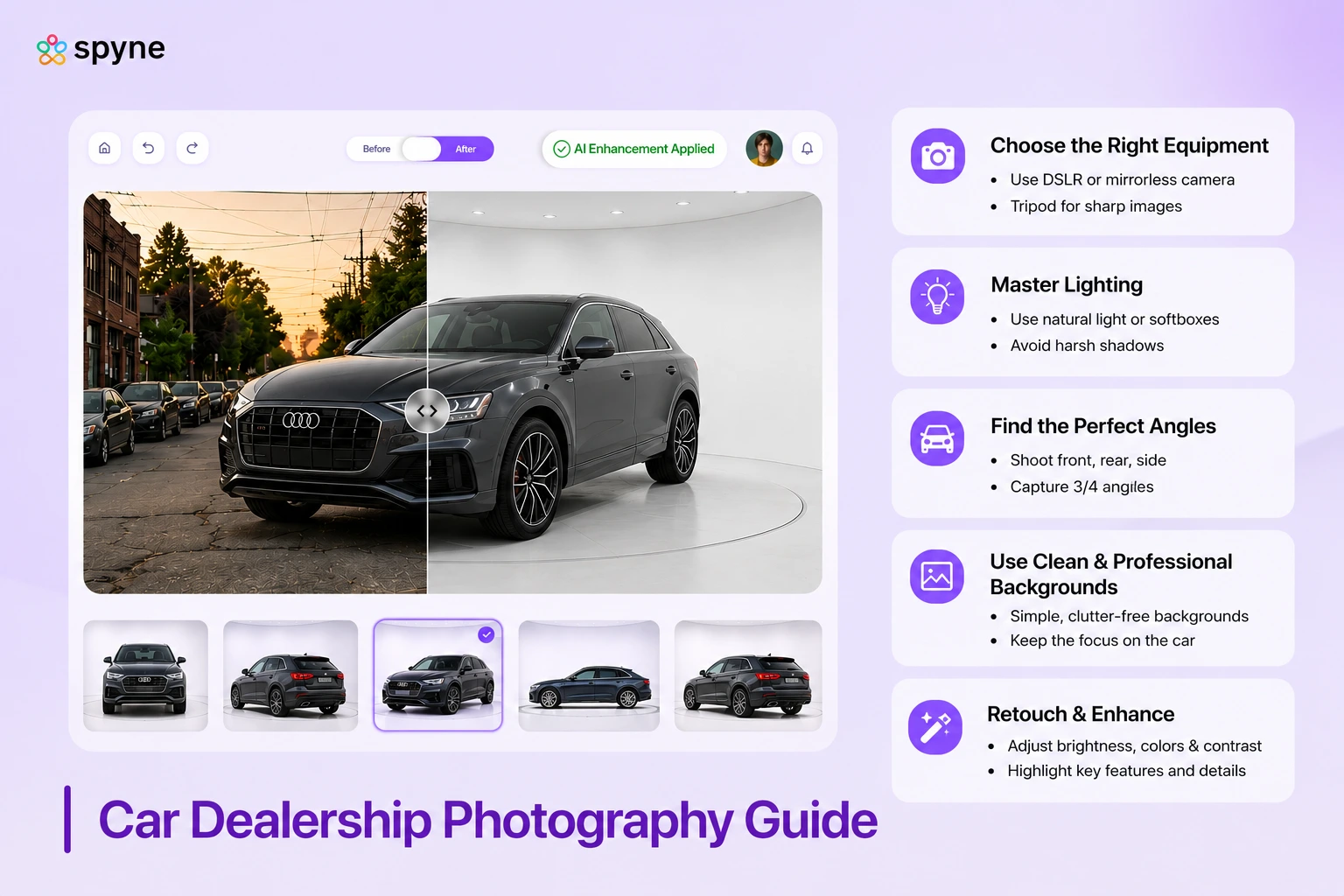 dealership inventory photography workflow guide by Spyne